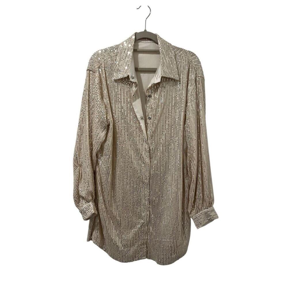 NWT Skylar rose cream sequined button up dress, women’s size S